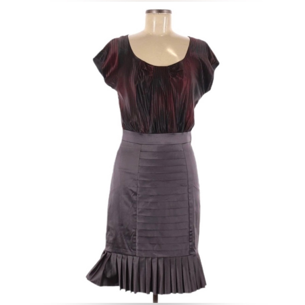 BCBGeneration Pleated Ruched Sheath Burgundy and Gray Cocktail Dress